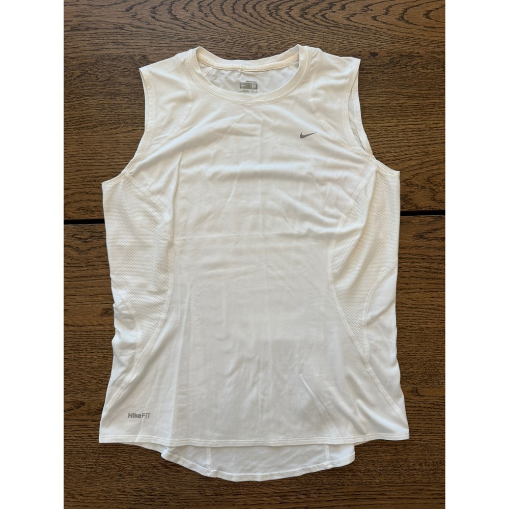 Nike FIT DRY Womens White Sleeveless Running Tank Top Mesh Panels Size M